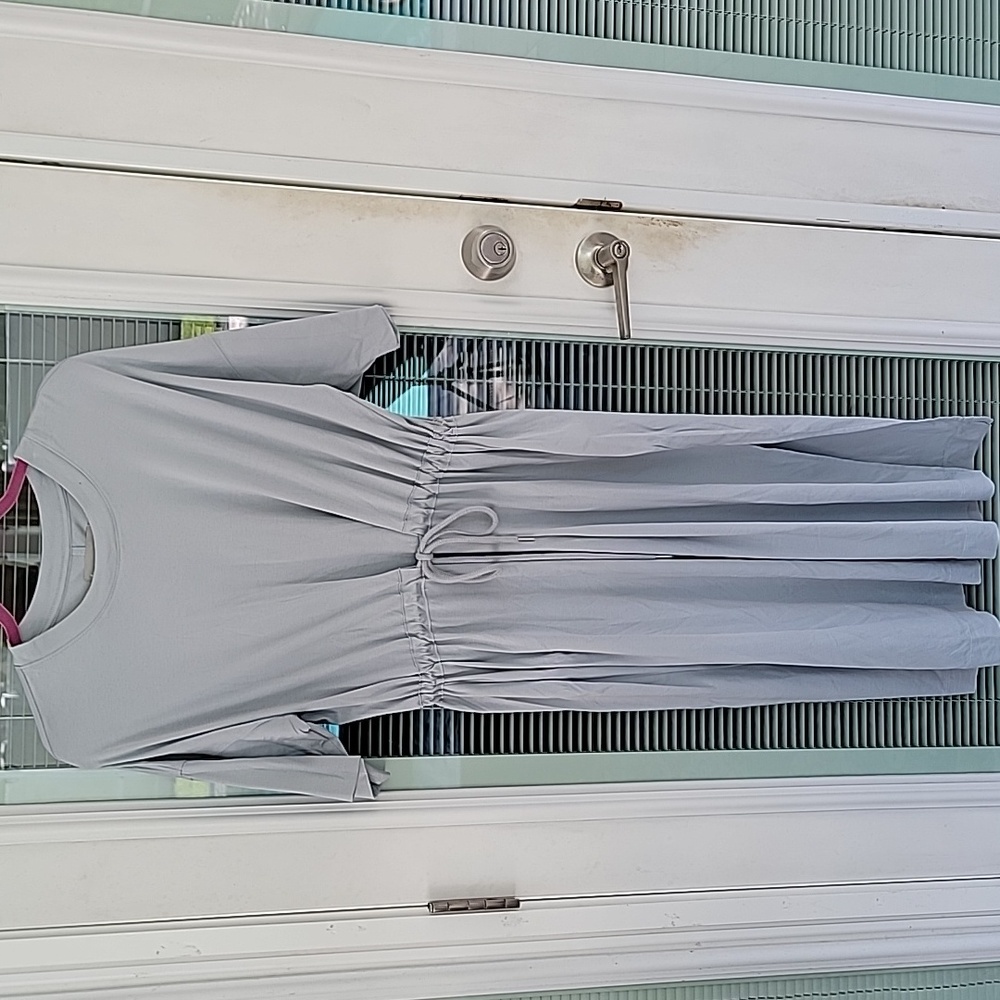 Everlane Cotton Tee Dress Tie Front Sz M Blue Gray One Side Slit Relaxed Fit - Picture 2 of 12